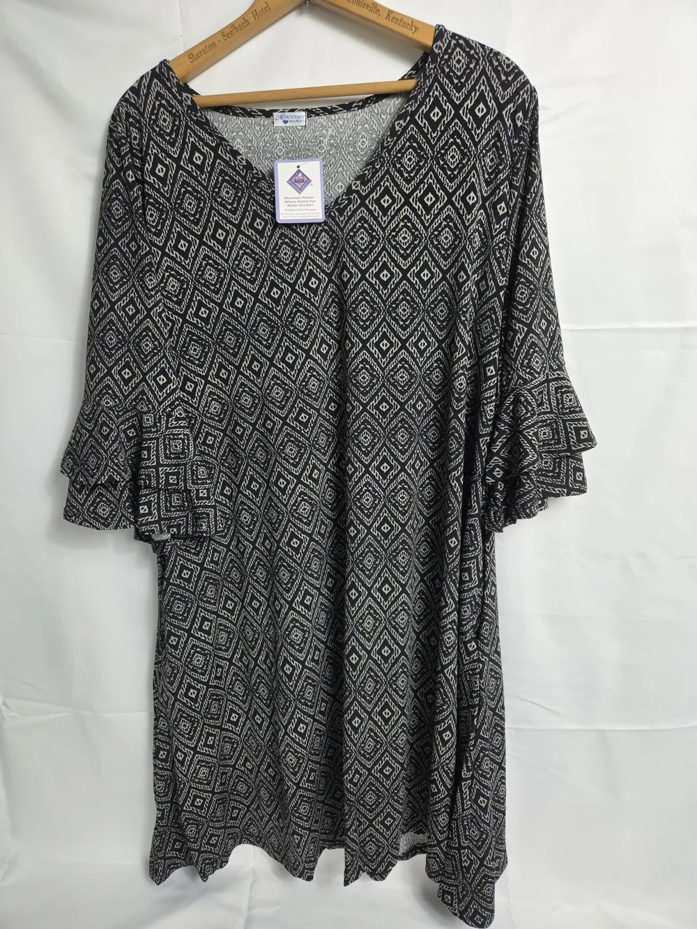Mountain Mamas Double Ruffle Bell Sleeve Dress Tunic - Black Diamond - XXL - NWT - Picture 2 of 6